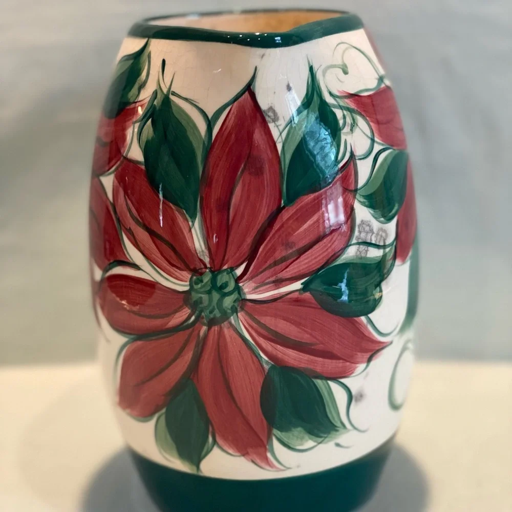 Gail Pittman Pottery Poinsettia Pitcher - Picture 2 of 15